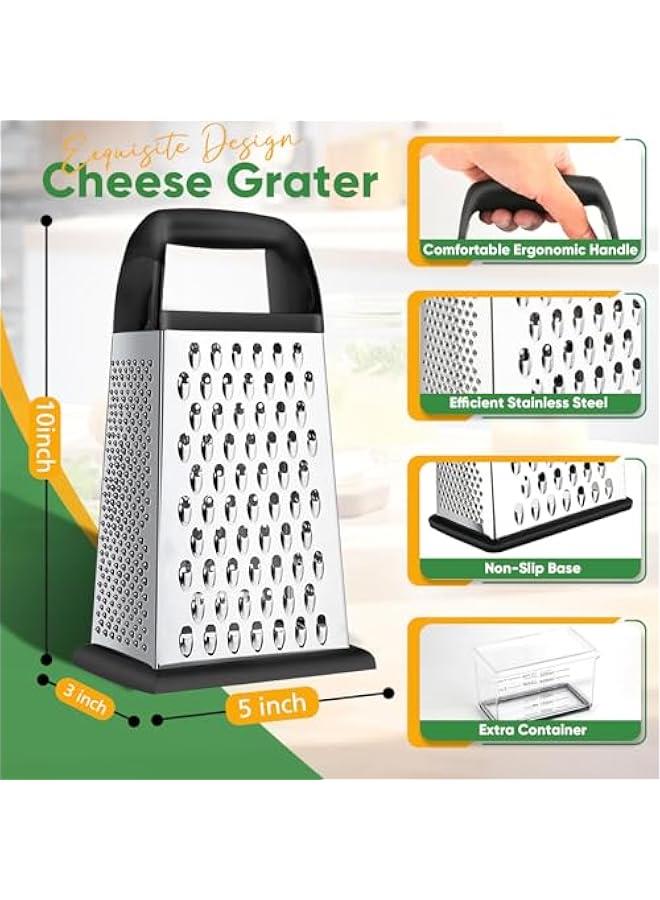 Cheese Grater With Container Professional Box Grater with 4 Sides Stainless Steel Graters Handheld for Kitchen Dishwasher Safe Food Shredder for Parmesan, Vegetables, Ginger - Image 2